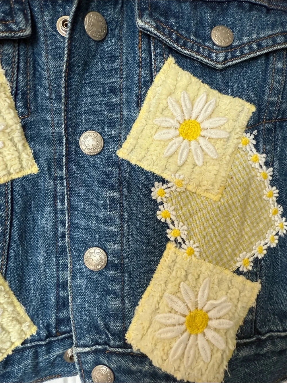 Jilly Bean - Kids Blue Denim Jacket with Yellow Daisy Patch Accents - 2T